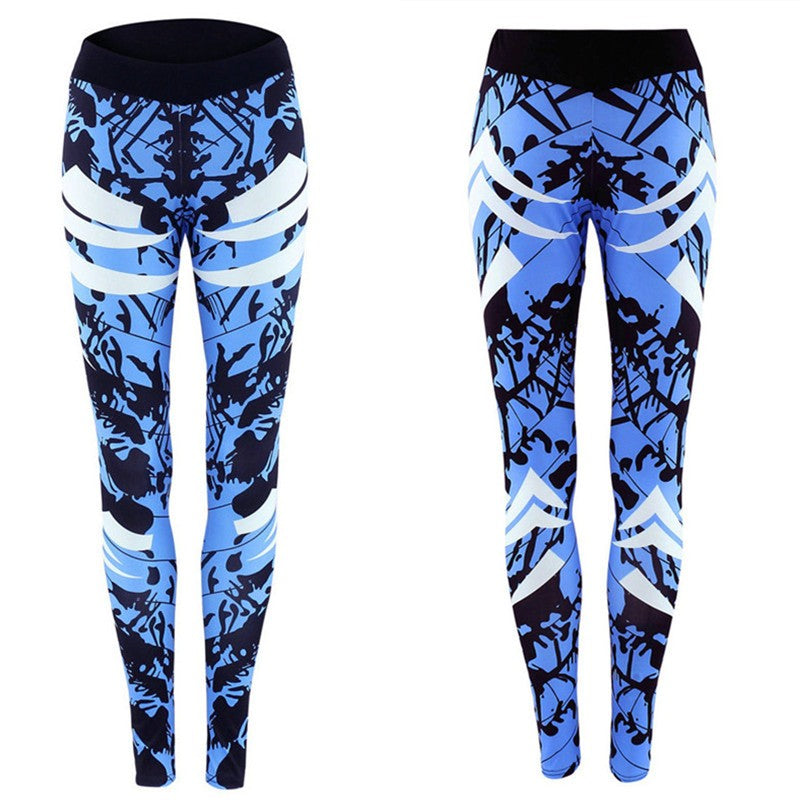 GYMCHEAP™  DARK BLUE PRINTED TIGHT GYM LEGGINGS