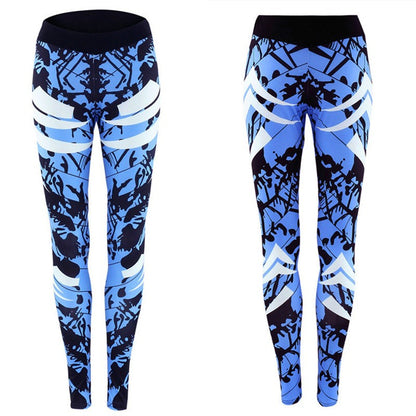 GYMCHEAP™  DARK BLUE PRINTED TIGHT GYM LEGGINGS