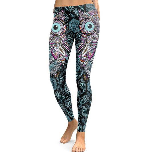 NADANBAO New Design Leggings Women Cool Owl Digital Print Flower Fitness Workout Leggins Slim Elastic Plus Size Pant Legins